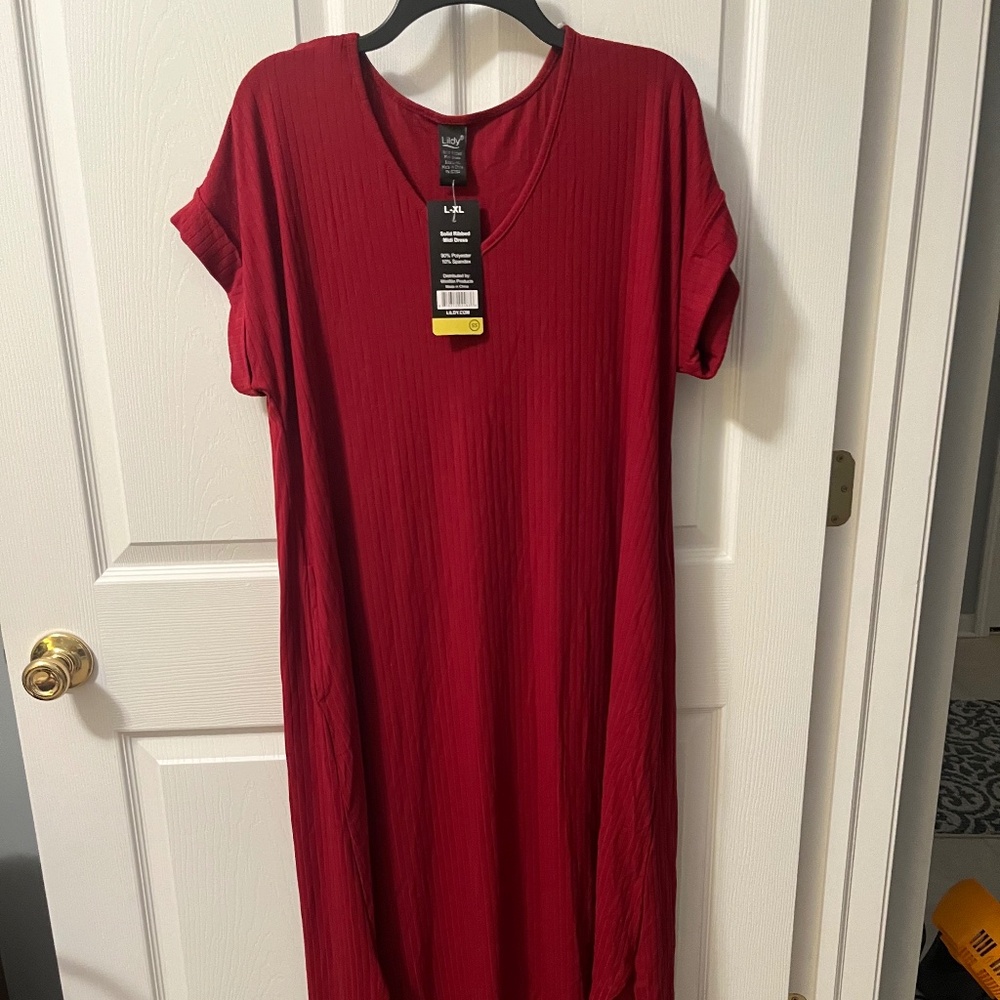 Lildy Solid ribbed midi dress  L-XL